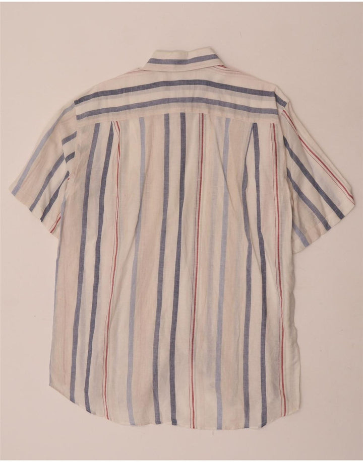 Camisa Lacoste Hombre Manga Corta Talla 42 Grande Lino Rayas Blancas