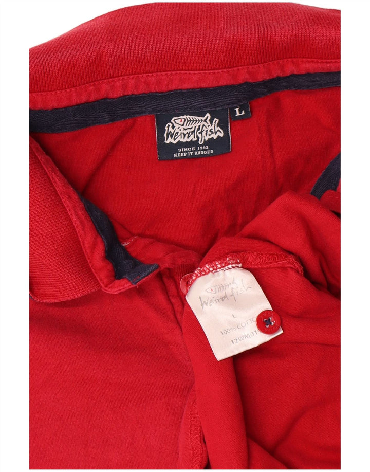 Weird Fish Polo para hombre de algodón rojo grande