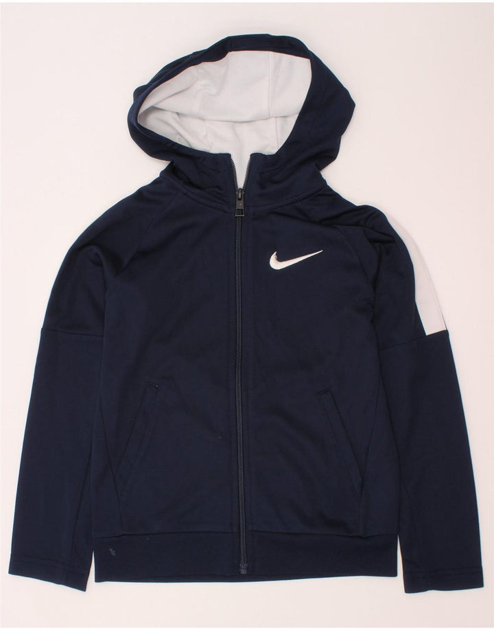 NIKE Sudadera con capucha y cremallera para niños de 6 a 7 años, talla grande, color azul marino
