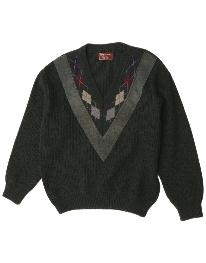 Malagrida Jersey con Cuello en V para Hombre Large Green Argyle/Diamond