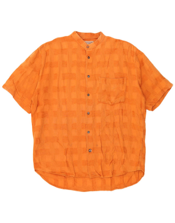 VINTAGE Camisa de manga corta para hombre Algodón a cuadros naranja grande
