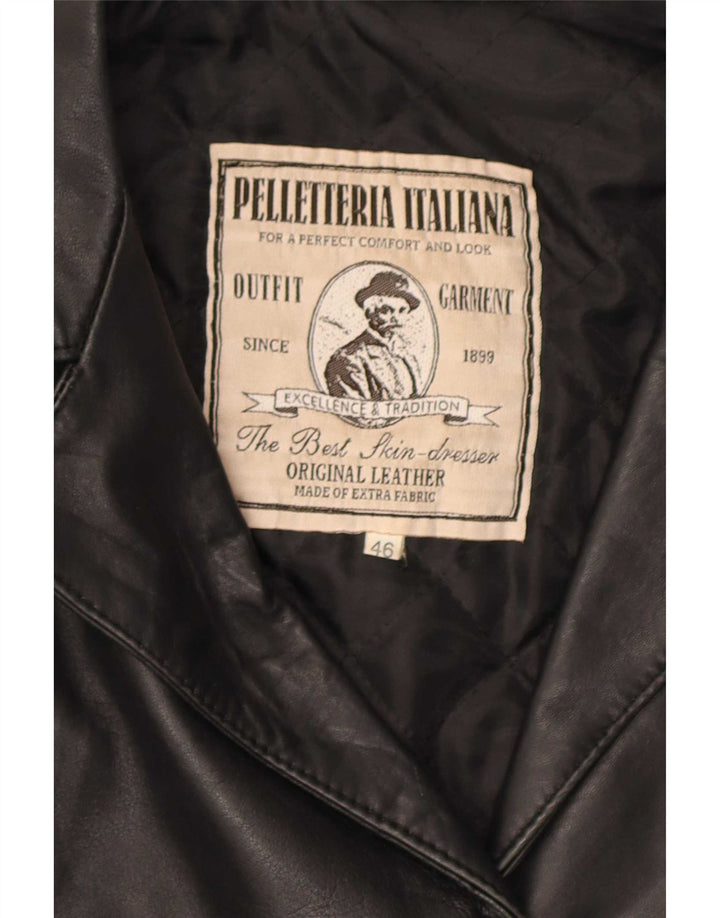 Abrigo de cuero vintage para mujer IT 46 Cuero negro grande