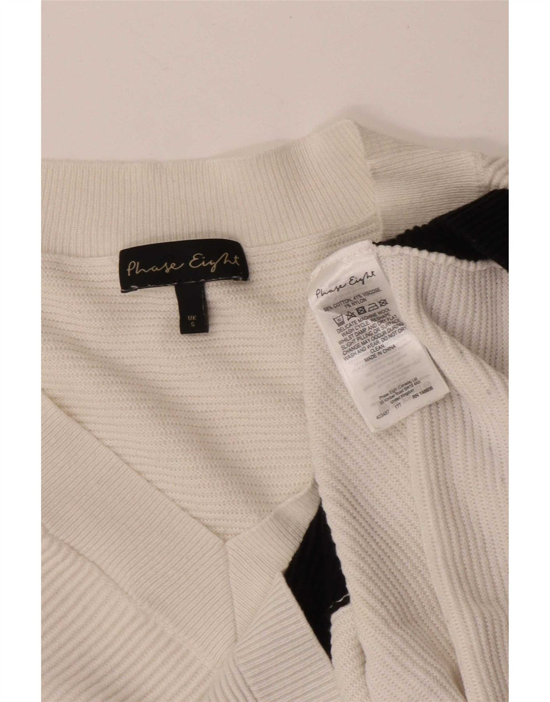 Phase Eight Suéter tipo jersey con cuello en V para mujer UK 10 Small White Colourblock