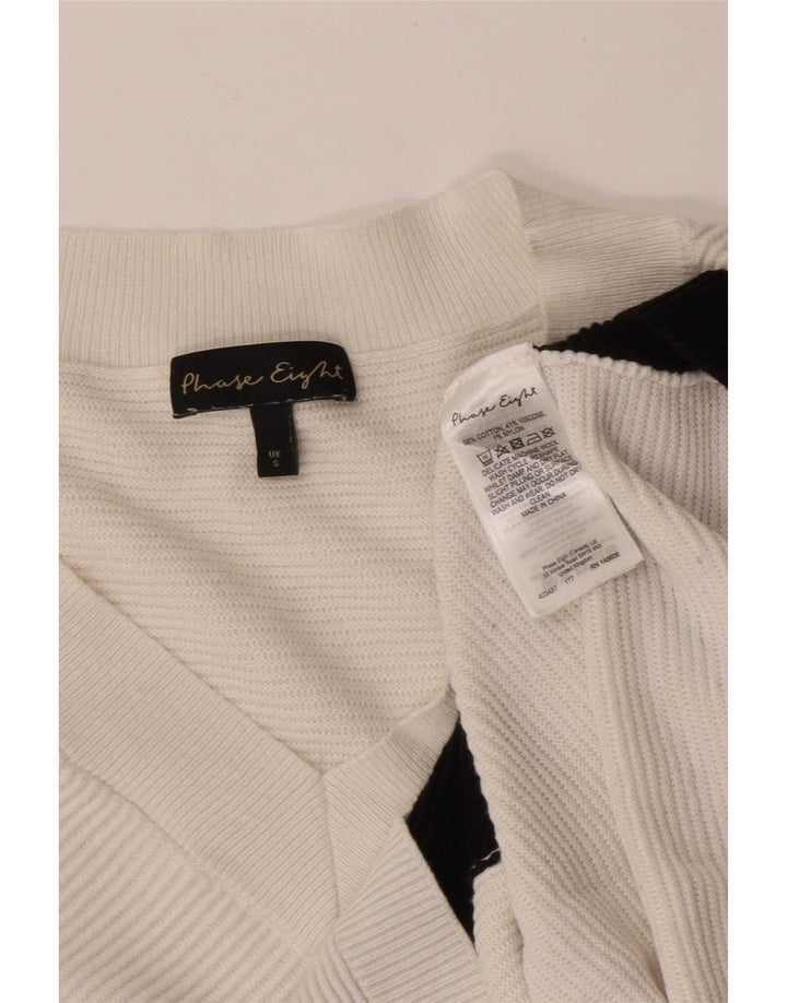 Phase Eight Suéter tipo jersey con cuello en V para mujer UK 10 Small White Colourblock