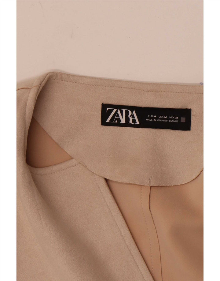 Zara Chaqueta tipo blazer abierta con manga 3/4 para mujer, Reino Unido 44, rayas beige medianas