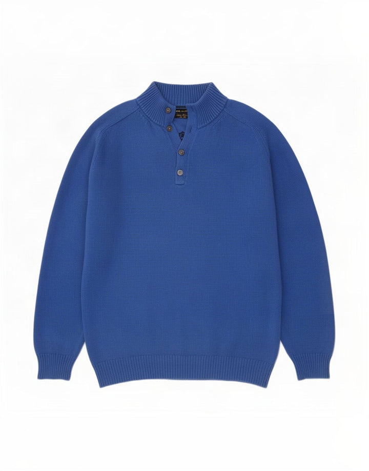 Massimo Dutti Jersey Hombre con Cuello Botonado 2XL Algodón Azul