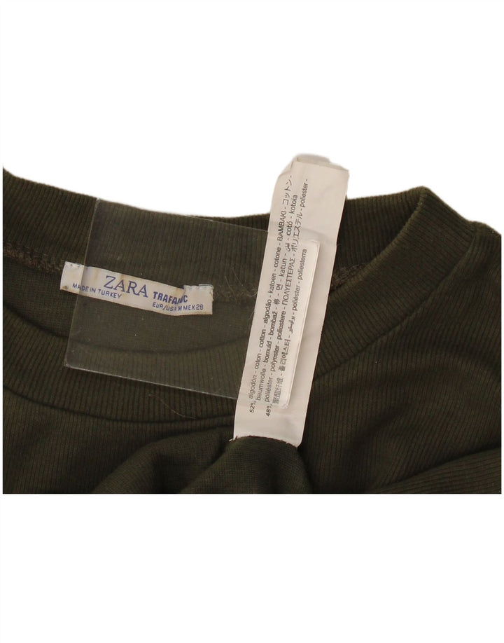 Zara Mujer Crop Oversize Top Manga Larga UK 44 Mediano Caqui Algodón