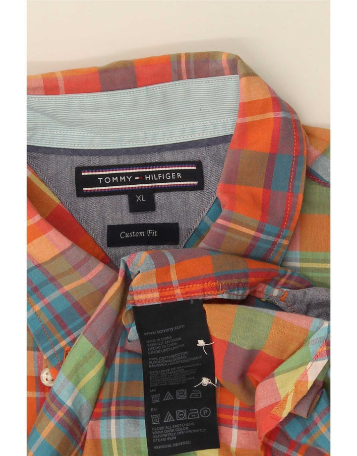 Tommy Hilfiger Camisa de Manga Corta Custom Fit para Hombre XL Cuadros Multicolores