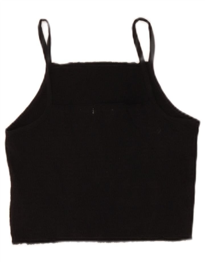 Zara Mujer Crop Cami Top UK 40 Mediano Algodón Negro