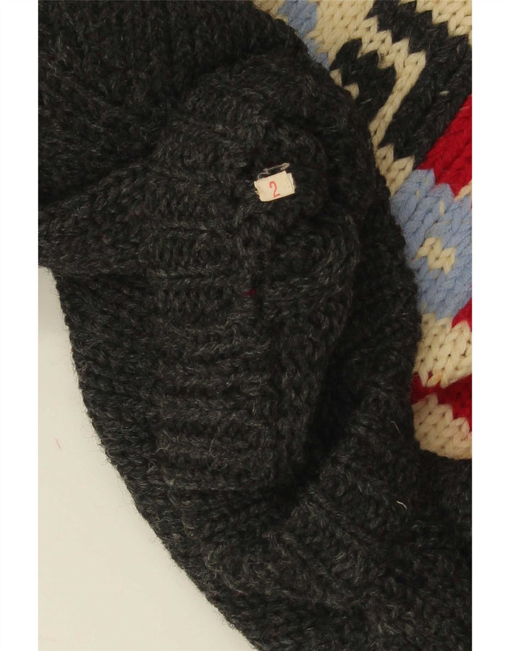 Vintage hombres cuello redondo jersey suéter medio gris geométrico