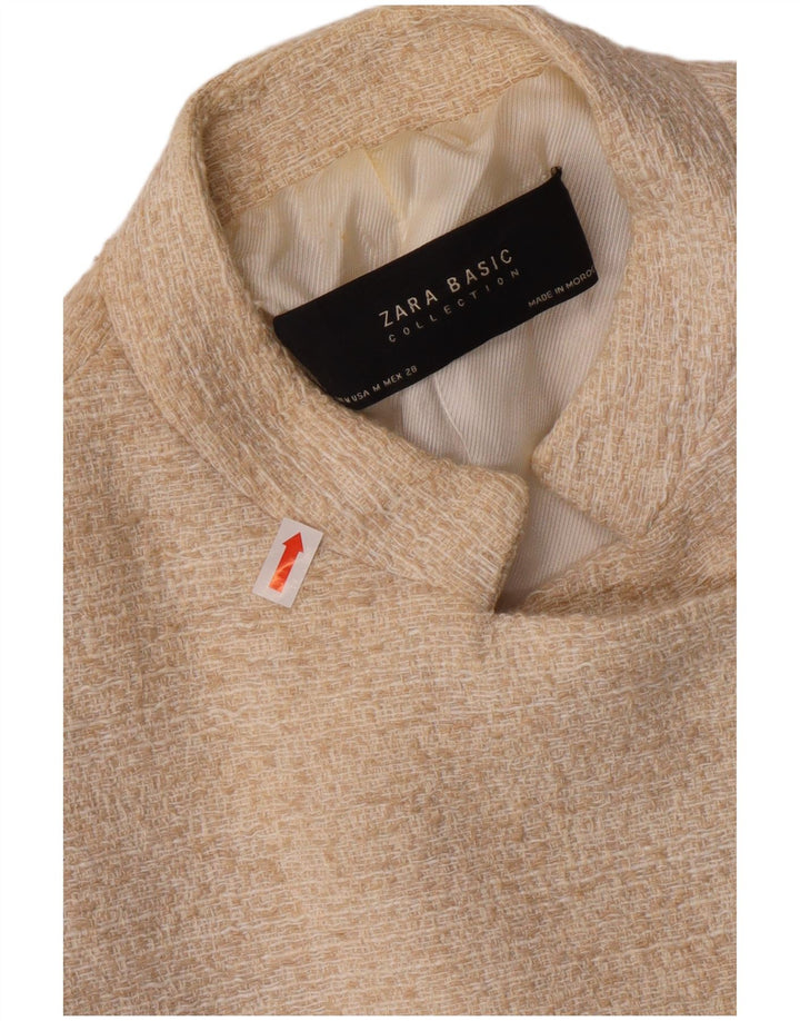 ZARA Chaqueta tipo blazer abierta para mujer UK 12 Medium Off White Cotton