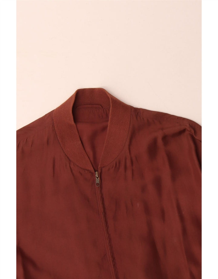 VINTAGE Chaqueta Bomber para Hombre Reino Unido 40 Seda Marrón Grande