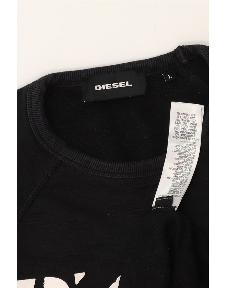 Diesel Hombre Sudadera Gráfica Jersey Grande De Algodón Negro