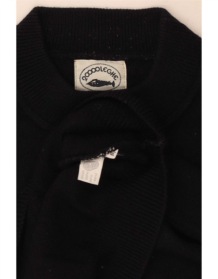 Vintage hombres gráfico tortuga cuello jersey suéter medio azul marino lana