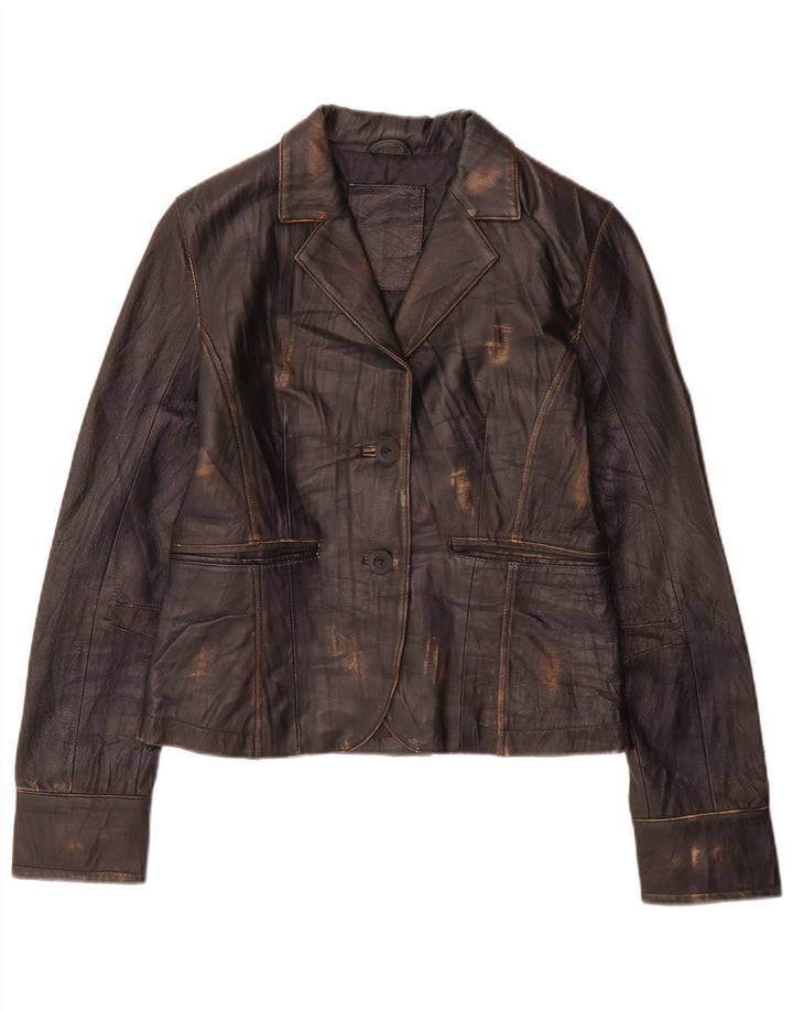 Vintage mujer 2 botones cuero Blazer chaqueta Reino Unido 8 pequeño negro