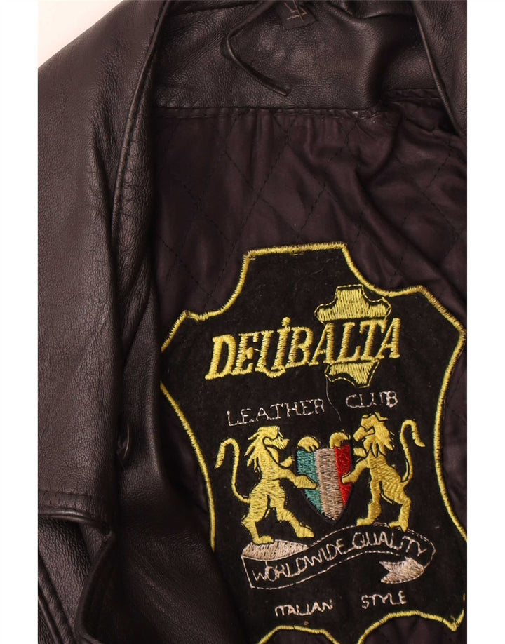 Vintage mujer cuero biker chaqueta Reino Unido 14 cuero negro medio