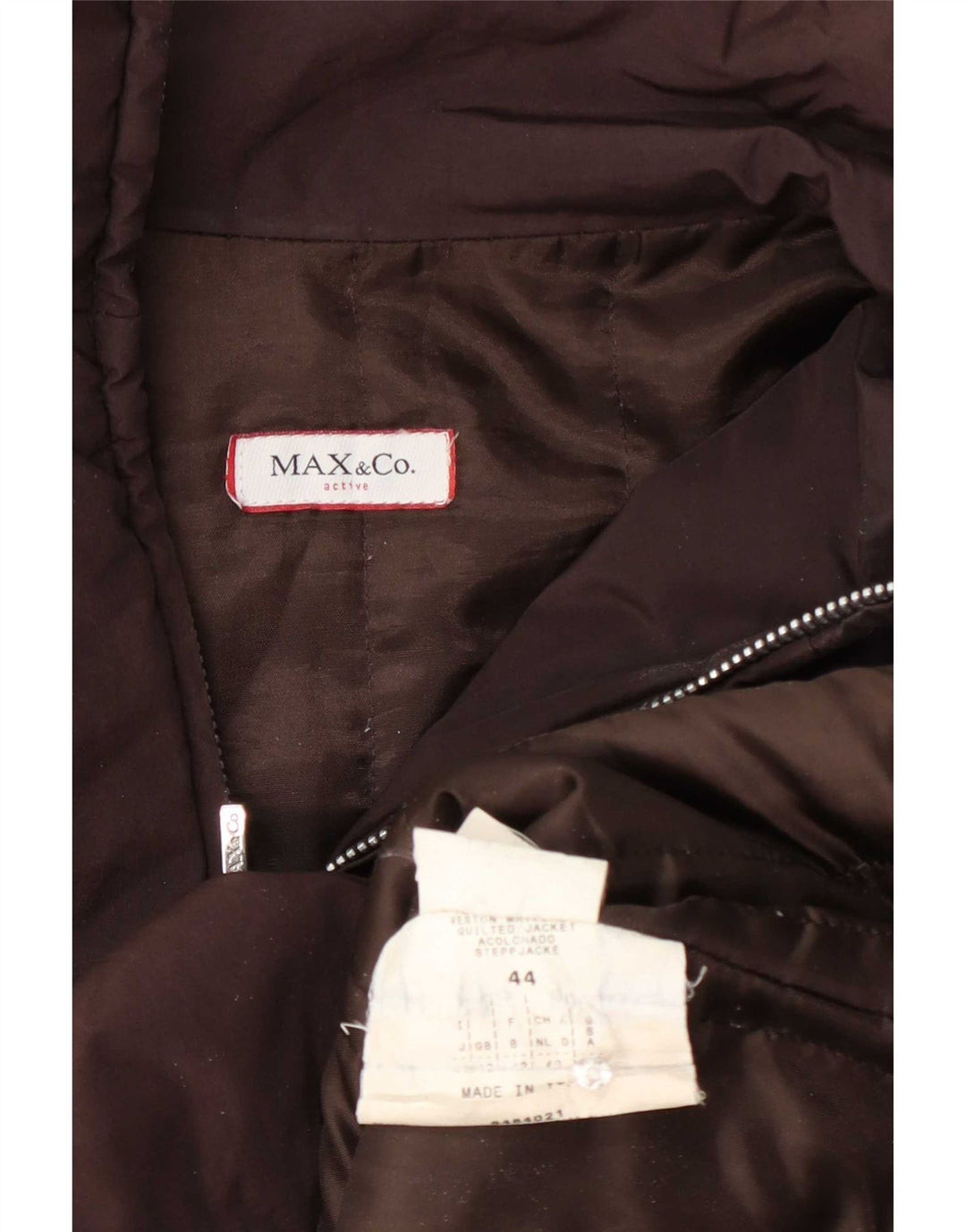 Max & Co. Chaqueta de esquí acolchada para mujer UK 40 Marrón medio Colorblock