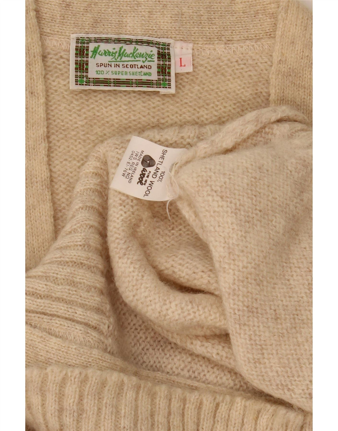 Vintage hombres Cardigan suéter grande lana beige