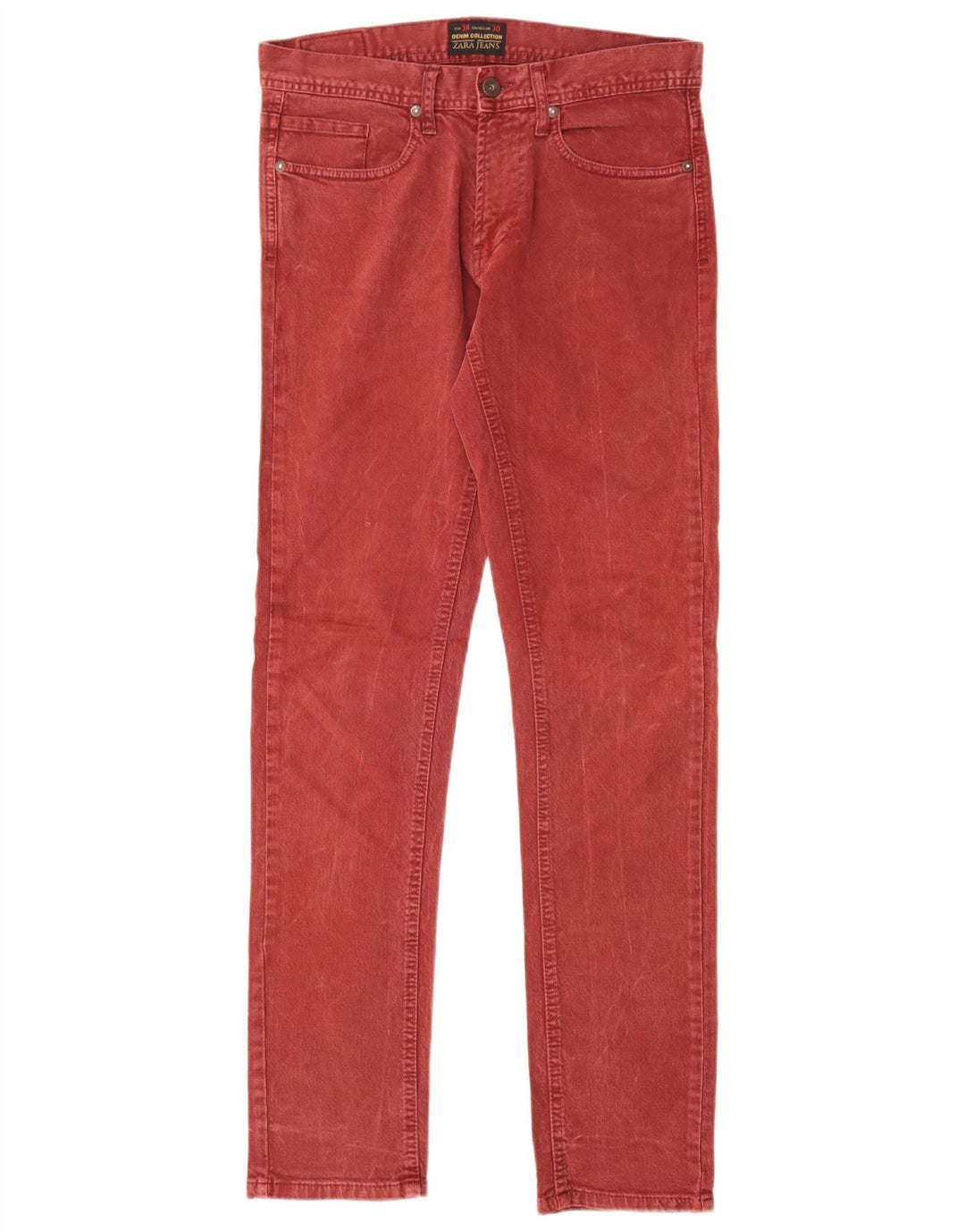 Zara Mens Slim Jeans EU 38 Small W30 L30 Algodón Rojo