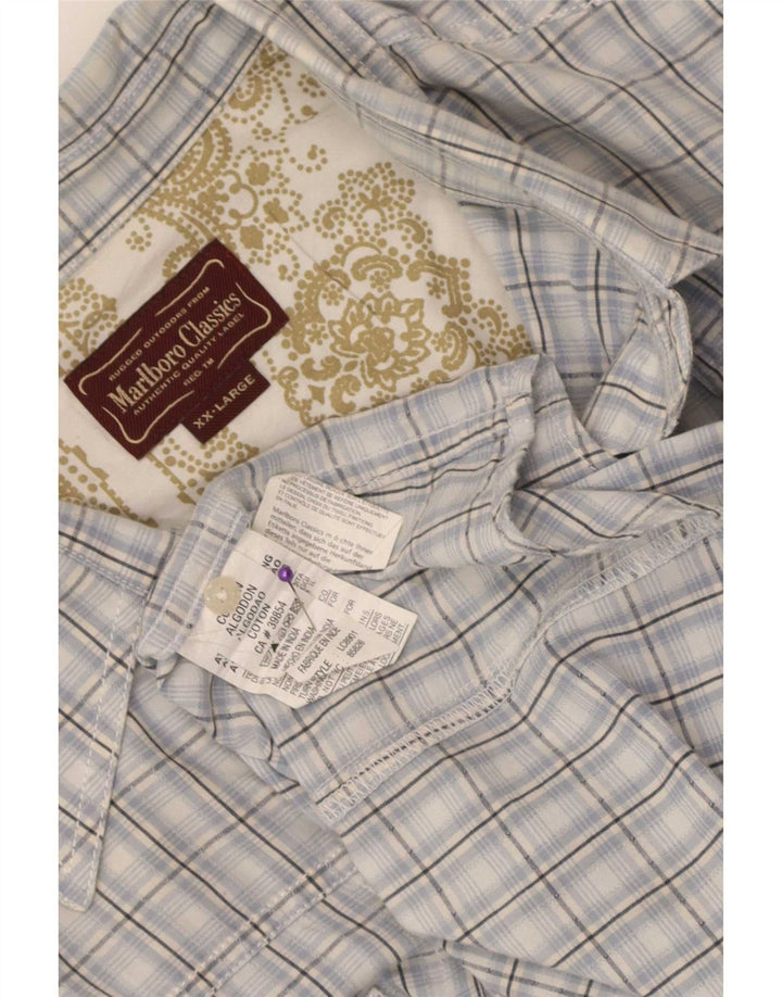 Camisa Marlboro Classics Hombre 2XL Algodón A Cuadros Azul