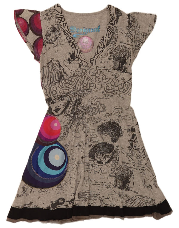 Desigual Vestido Gráfico A-Line para Mujer UK 42 Gris Medio