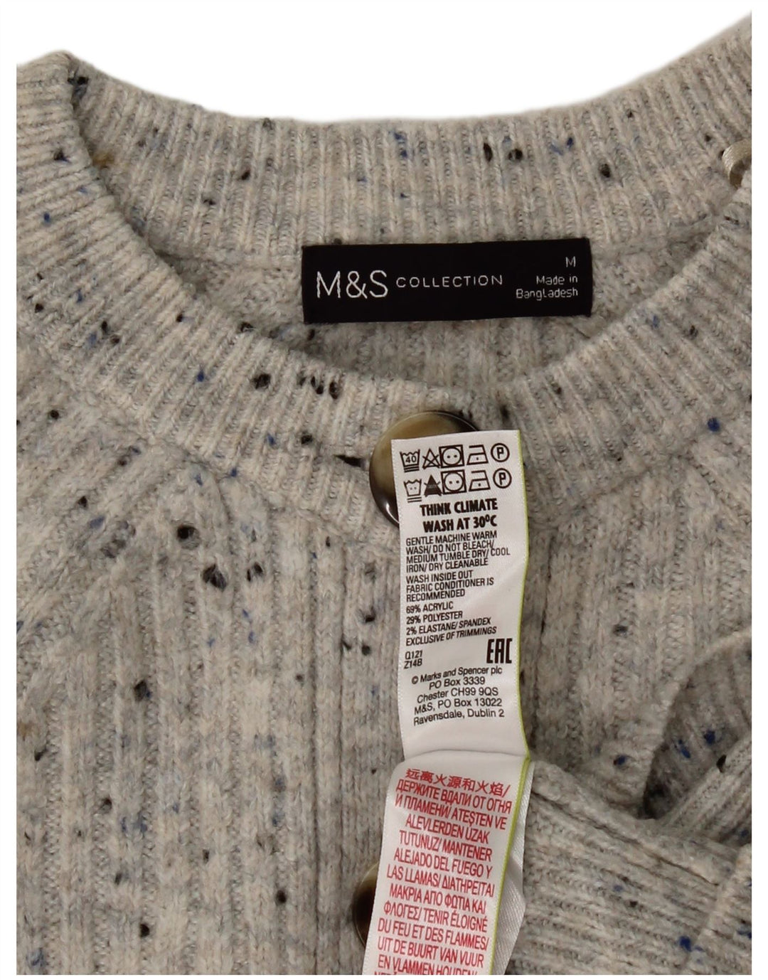 Marks & Spencer Suéter tipo cárdigan corto para mujer Reino Unido 44 Gris medio moteado