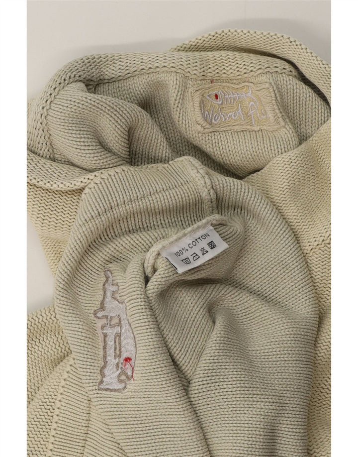 Weird Fish - Jersey para hombre con cuello y cremallera, algodón a rayas, color beige medio