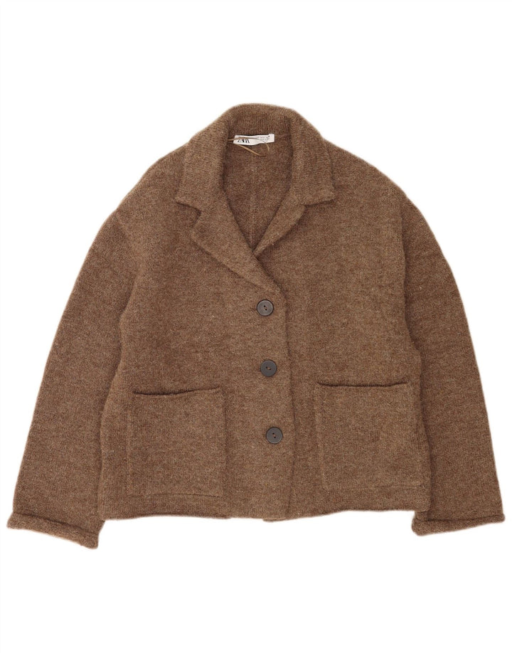 Zara Mujer Suéter Cárdigan Extragrande UK 10 Small Marrón Poliéster