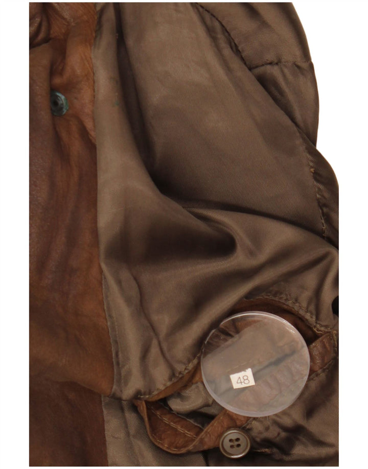 Vintage hombres chaqueta de cuero suelta ajuste IT 48 cuero marrón medio