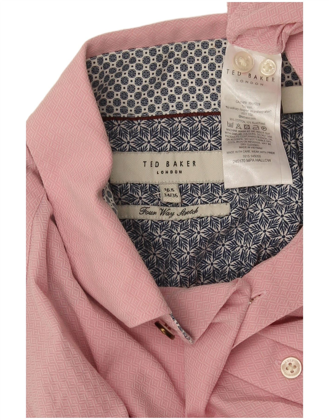 Ted Baker Camisa para hombre Talla 16 1/2 Algodón geométrico rosa grande