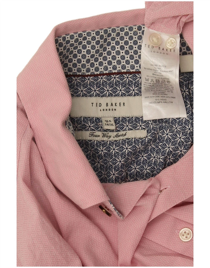 Ted Baker Camisa para hombre Talla 16 1/2 Algodón geométrico rosa grande