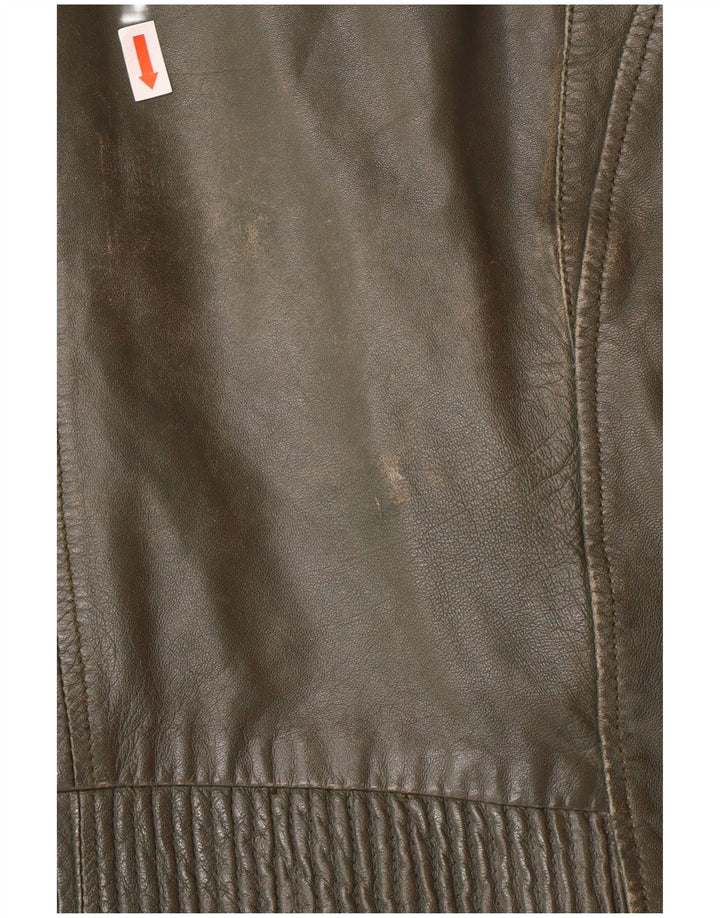 DAVID MOORE Chaqueta motera corta para mujer Reino Unido 40 Grande Cuero color block verde