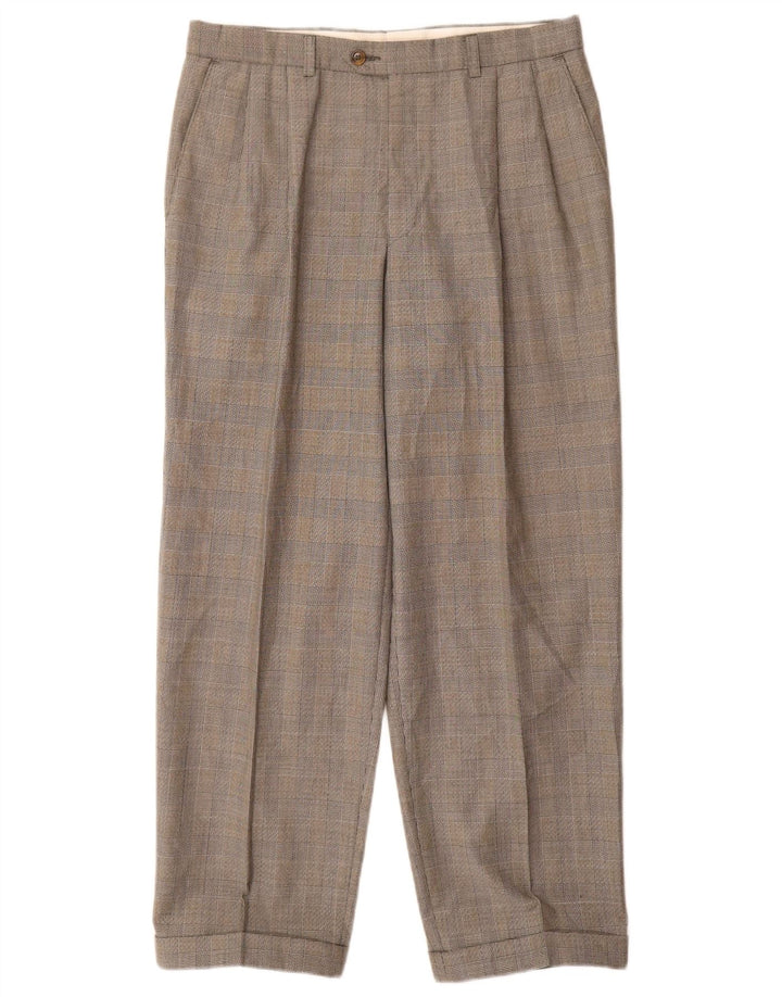 Marks & Spencer Pantalón de traje con pinzas St. Michael para hombre W32 L29 Cuadros grises
