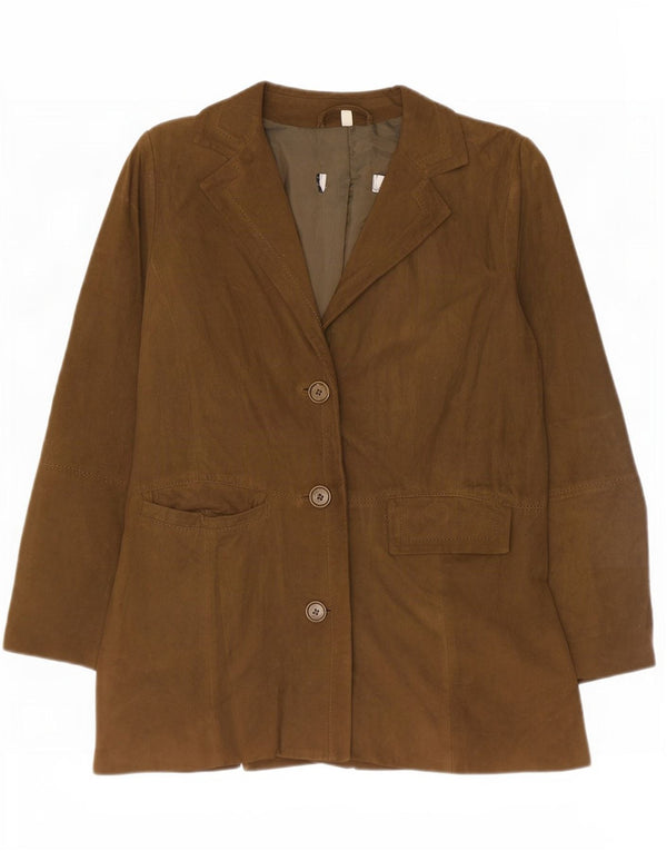 Vintage mujer relajado ajuste ante 3 botones Blazer chaqueta Reino Unido 6 XS caqui