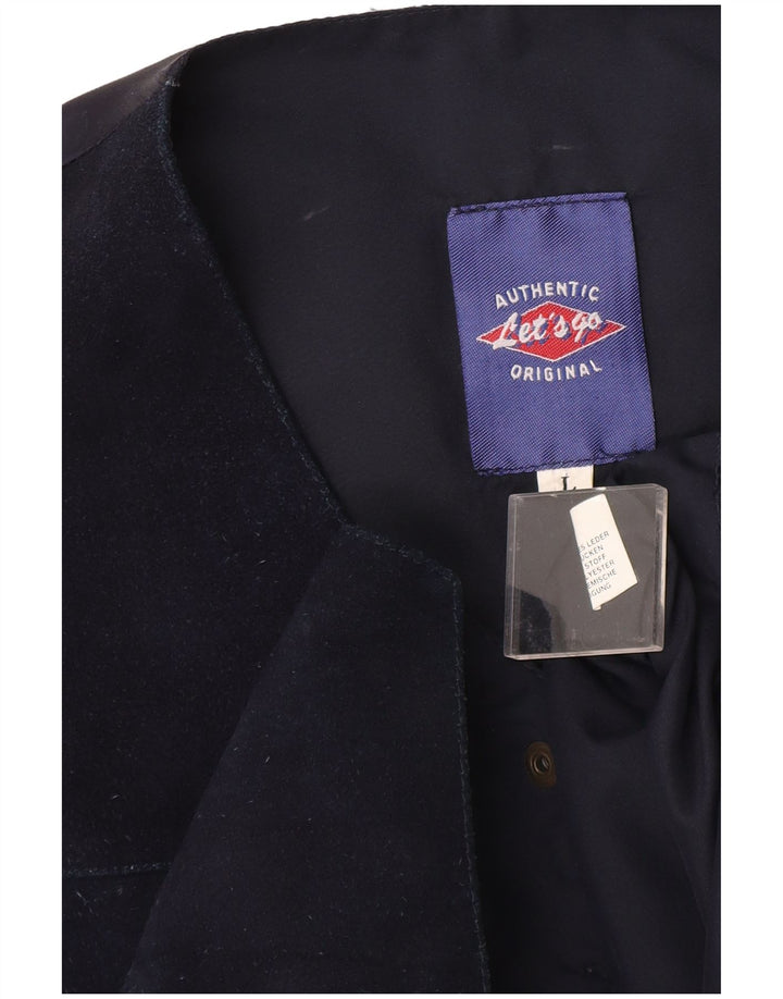 VINTAGE Chaleco de ante para hombre Cuero azul marino grande