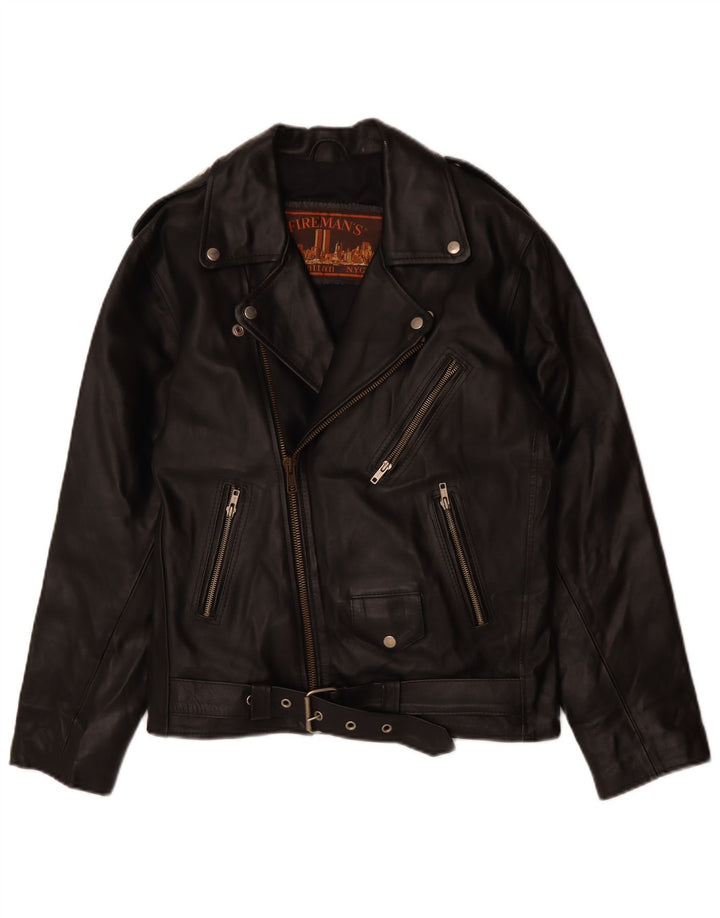 MANHATTAN Chaqueta motera de cuero para hombre UK 38 Medium Black Leather