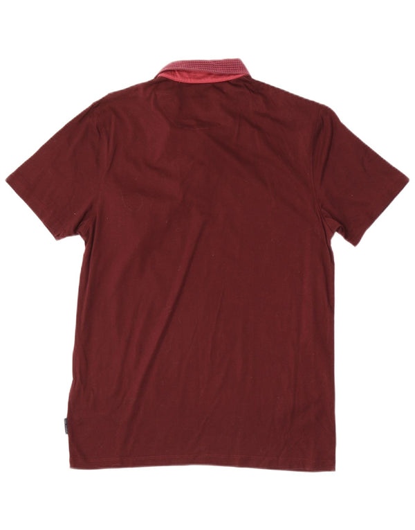 Ted Baker Polo para hombre Talla 3 Algodón geométrico granate mediano