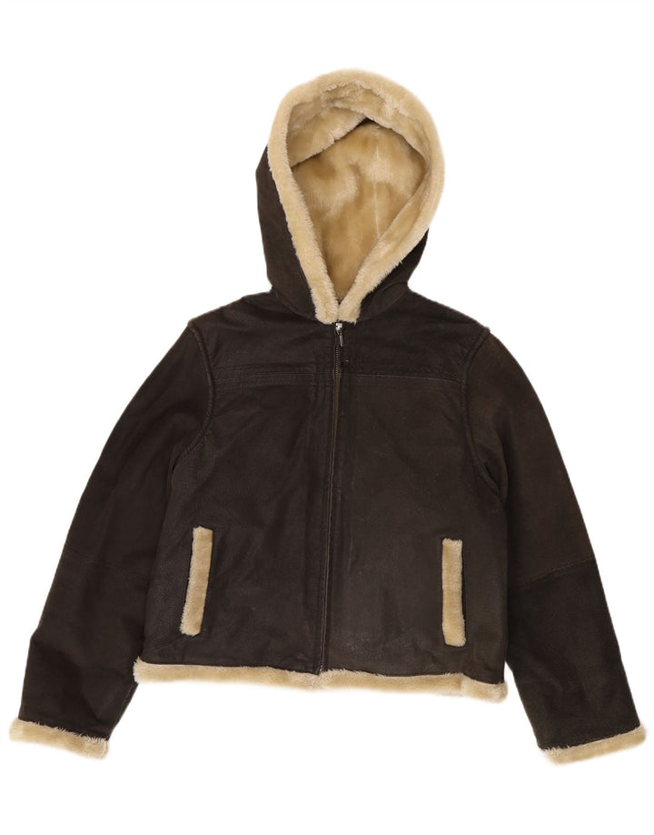 Conbipel Chaqueta de piel de oveja con capucha para mujer UK 44 Cuero gris medio