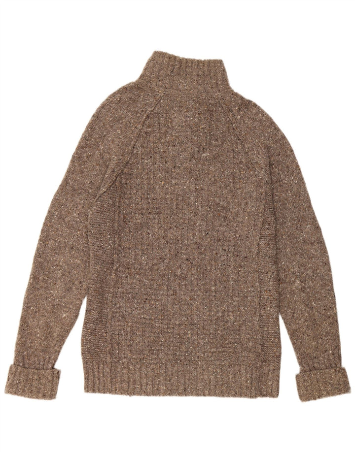 FAT FACE Suéter tipo jersey con cuello y botones para hombre de lana moteada gris pequeño