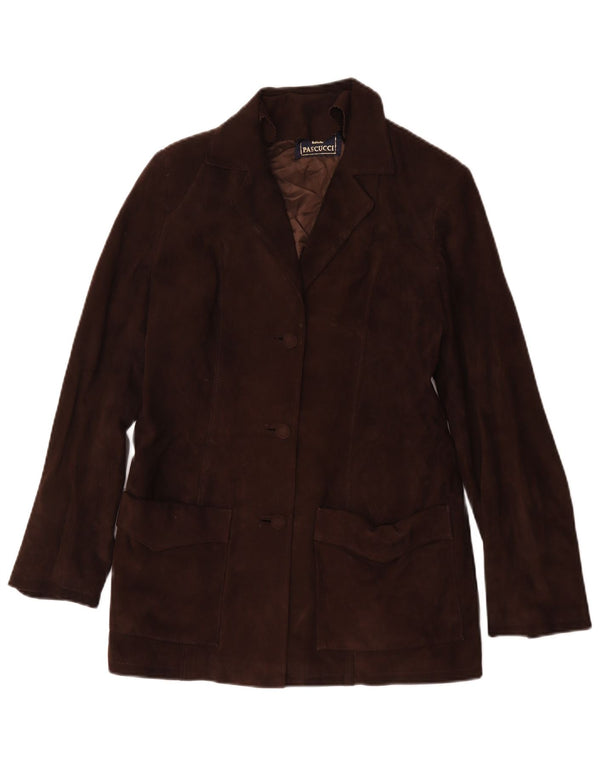 Pascucci Chaqueta Blazer De Ante De 3 Botones Para Mujer IT 44 Cuero Marrón Medio