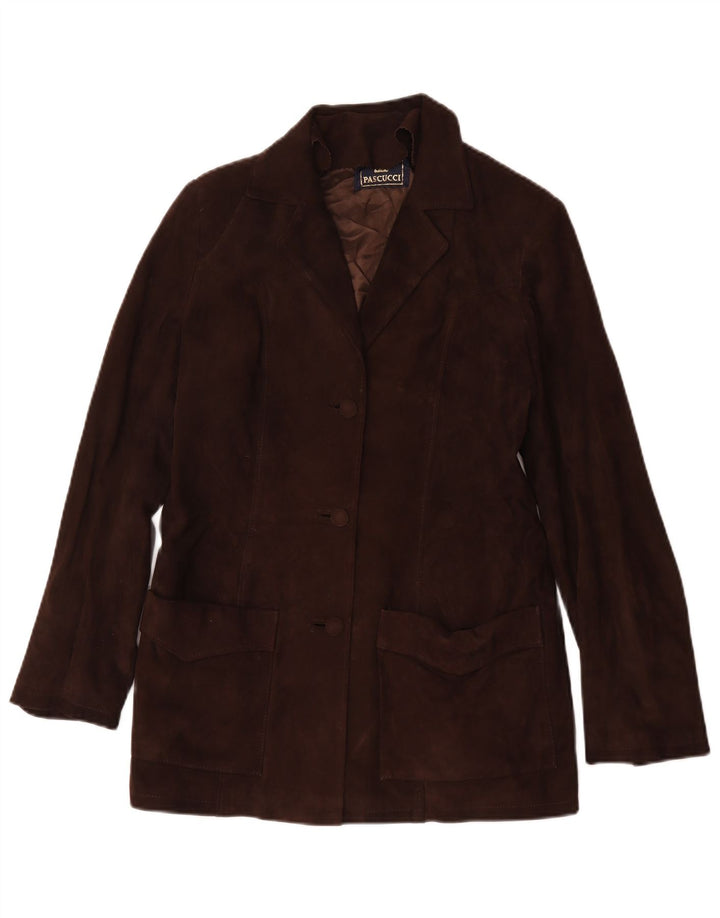 Pascucci Chaqueta Blazer De Ante De 3 Botones Para Mujer IT 44 Cuero Marrón Medio