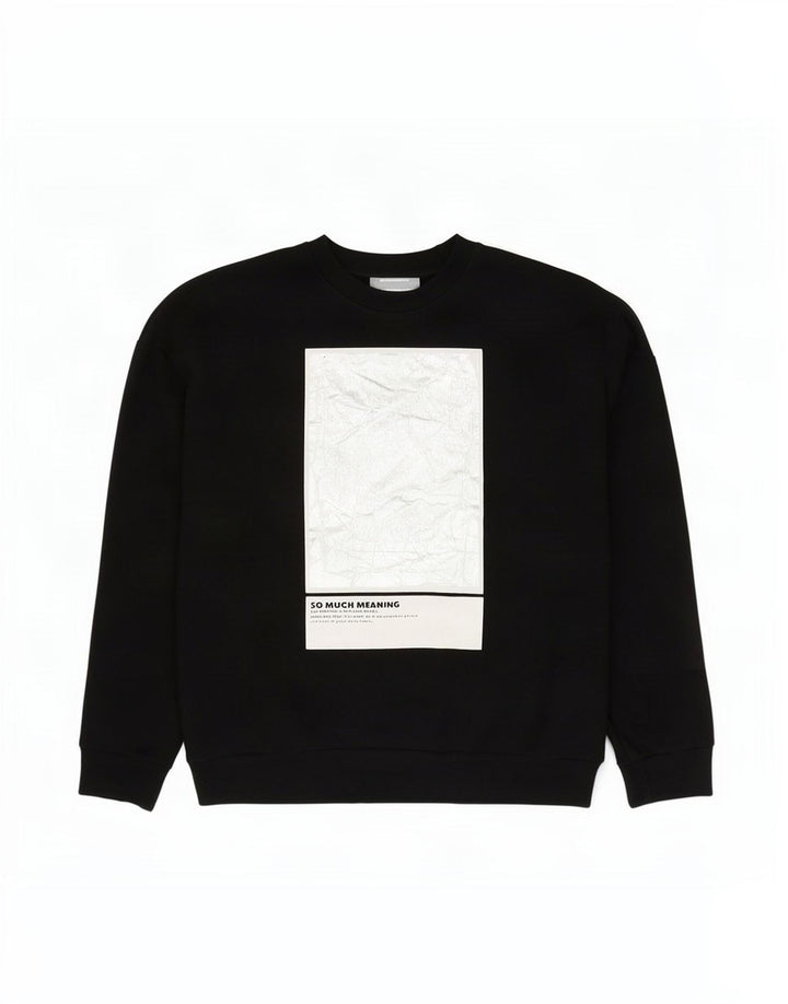 Zara Mujer Gráfico Sudadera De Gran Tamaño Jersey Reino Unido 46 Grande Algodón Negro