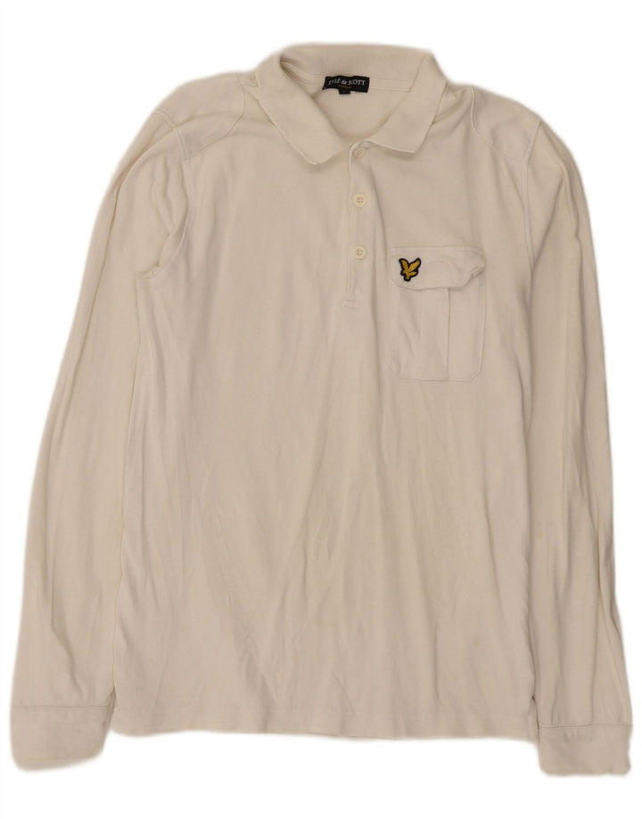 Lyle & Scott Polo regular de manga larga para hombre de algodón blanco roto medio