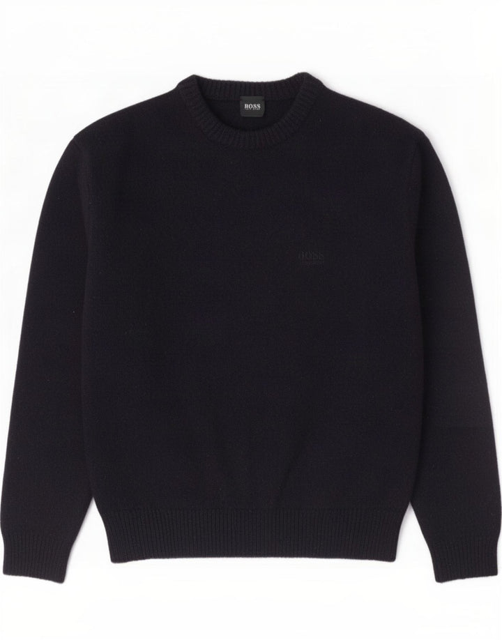 Hugo Boss Hombre Jersey con cuello redondo Jersey de lana azul marino medio