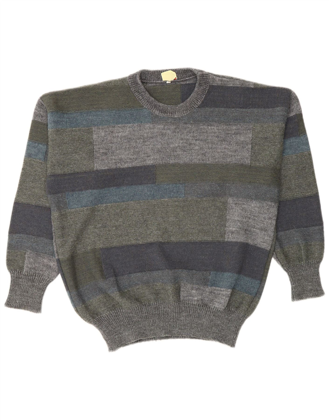 Vintage hombres cuello redondo jersey suéter IT 46 pequeño bloque de color multicolor