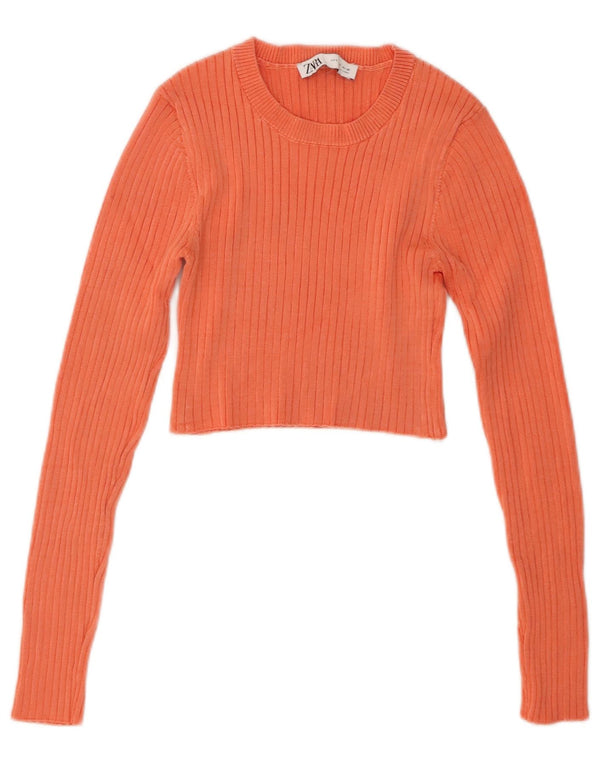 Zara Mujer Crop Top Manga Larga UK 8 Small Naranja Viscosa