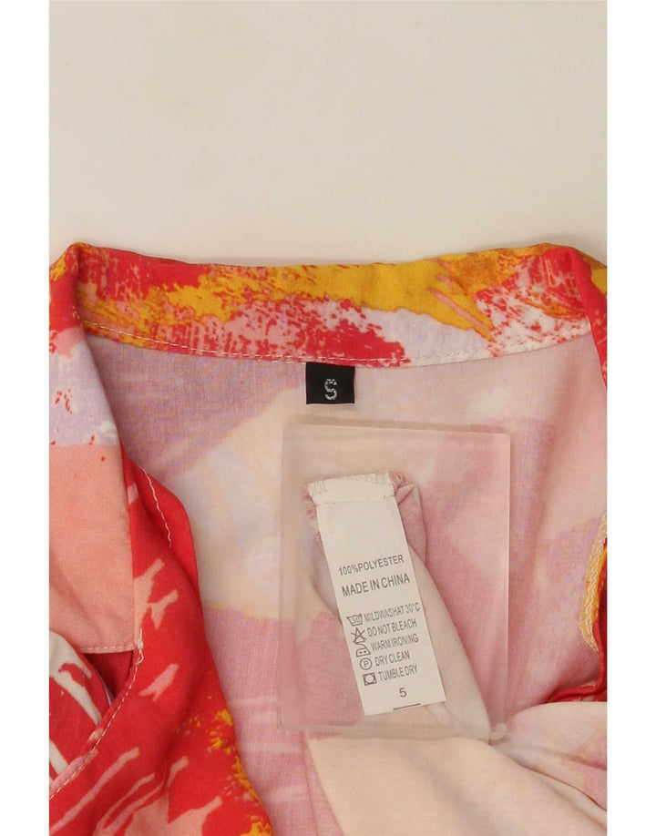 Vintage mujer patrón abstracto camisa blusa Reino Unido 10 pequeño multicolor