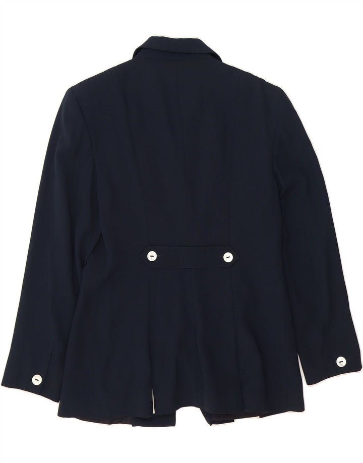 BYBLOS Womens 4 Button Blazer Jacket UK 12 Medium Navy Blue Viscose Vintage Byblos and Second-Hand Byblos from Messina Hembry 