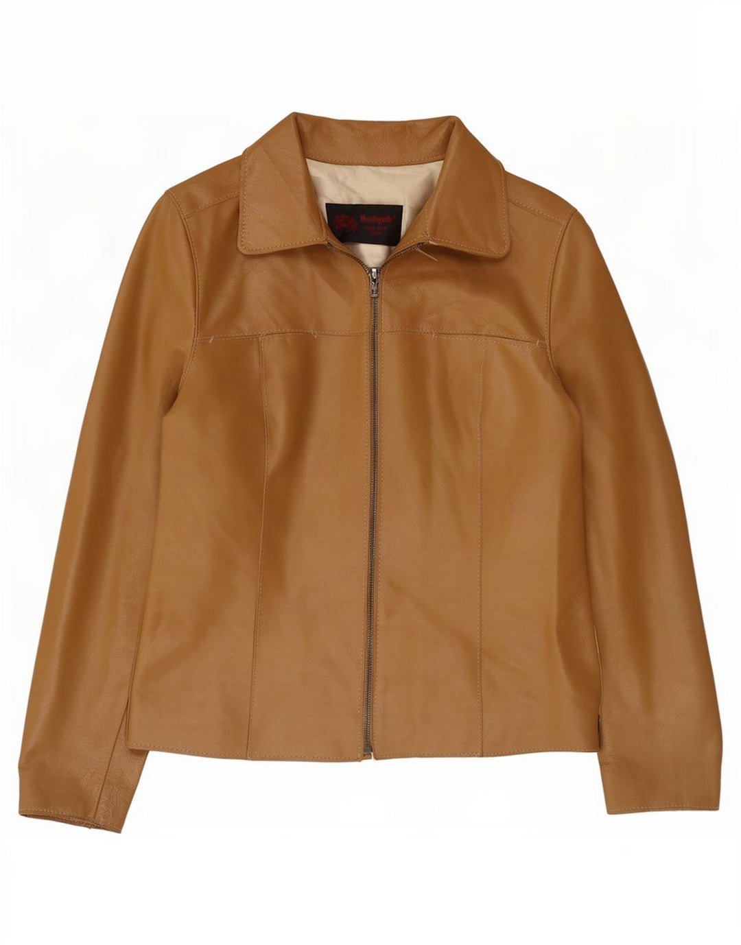 Vintage mujer chaqueta de cuero Reino Unido 8 pequeño beige