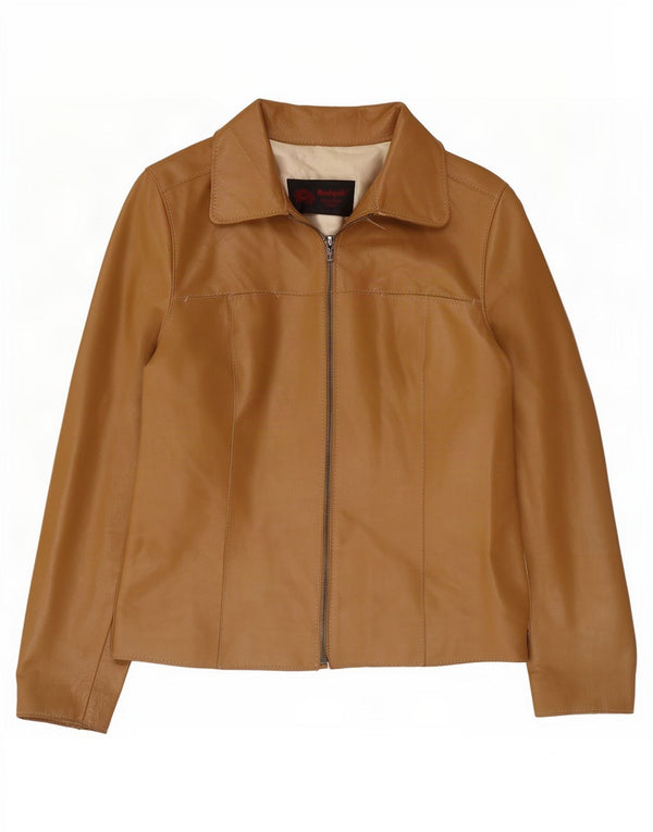 Vintage mujer chaqueta de cuero Reino Unido 8 pequeño beige